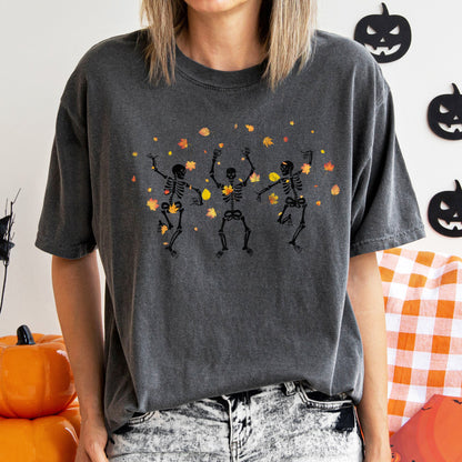 Dancing Skeletons And Leaves Retro Halloween Comfort Colors Tshirt
