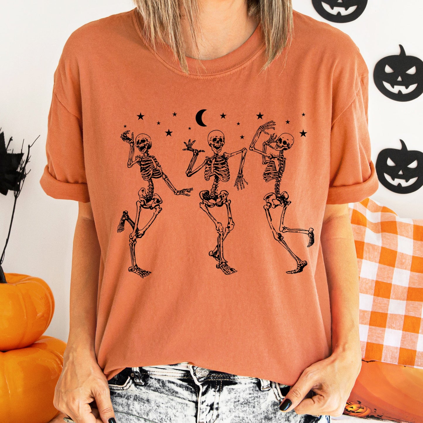 Dancing Skeletons At Night Retro Halloween Comfort Colors Tshirt