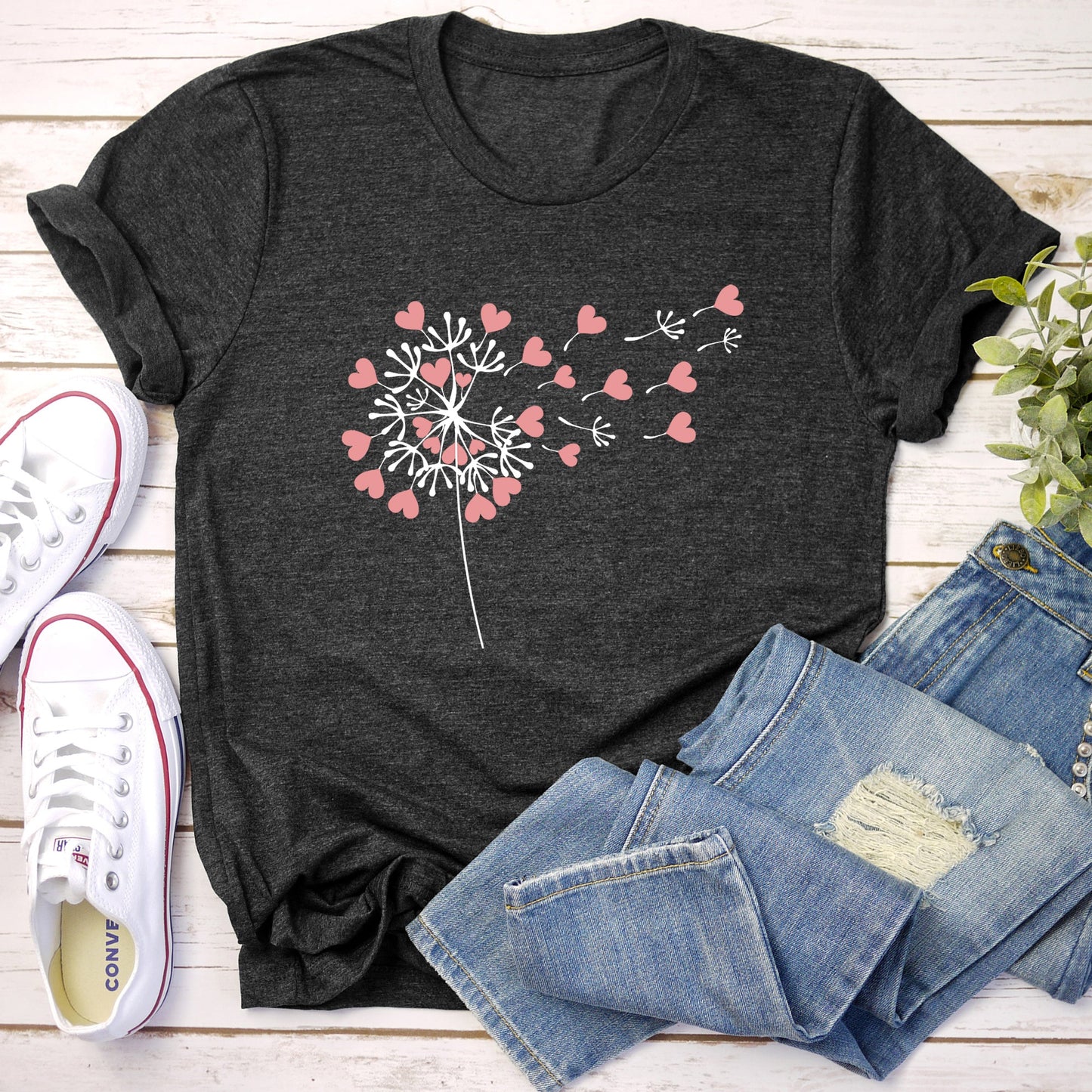 Dandelion Hearts, Flower, Super Soft Tshirt, Valentine's Day
