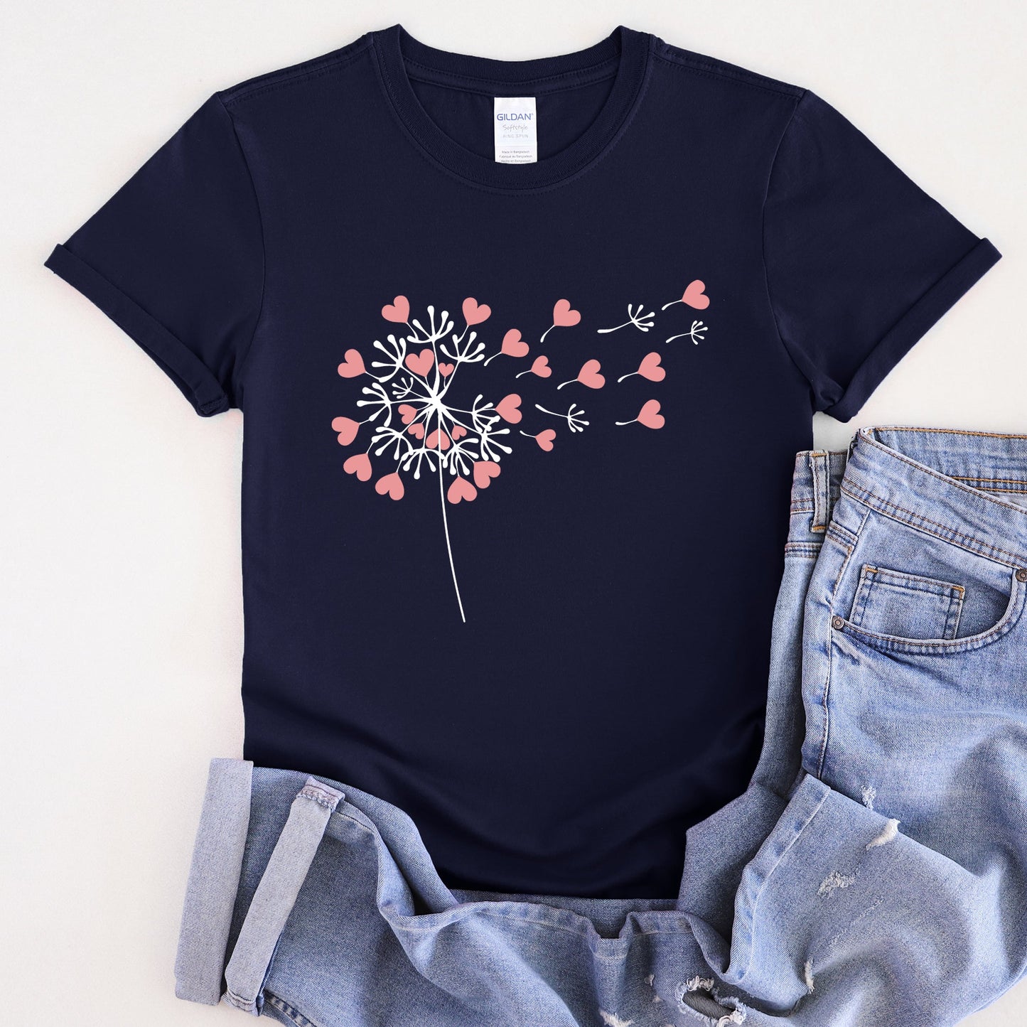 Dandelion Hearts, Flower, Super Soft Tshirt, Valentine's Day