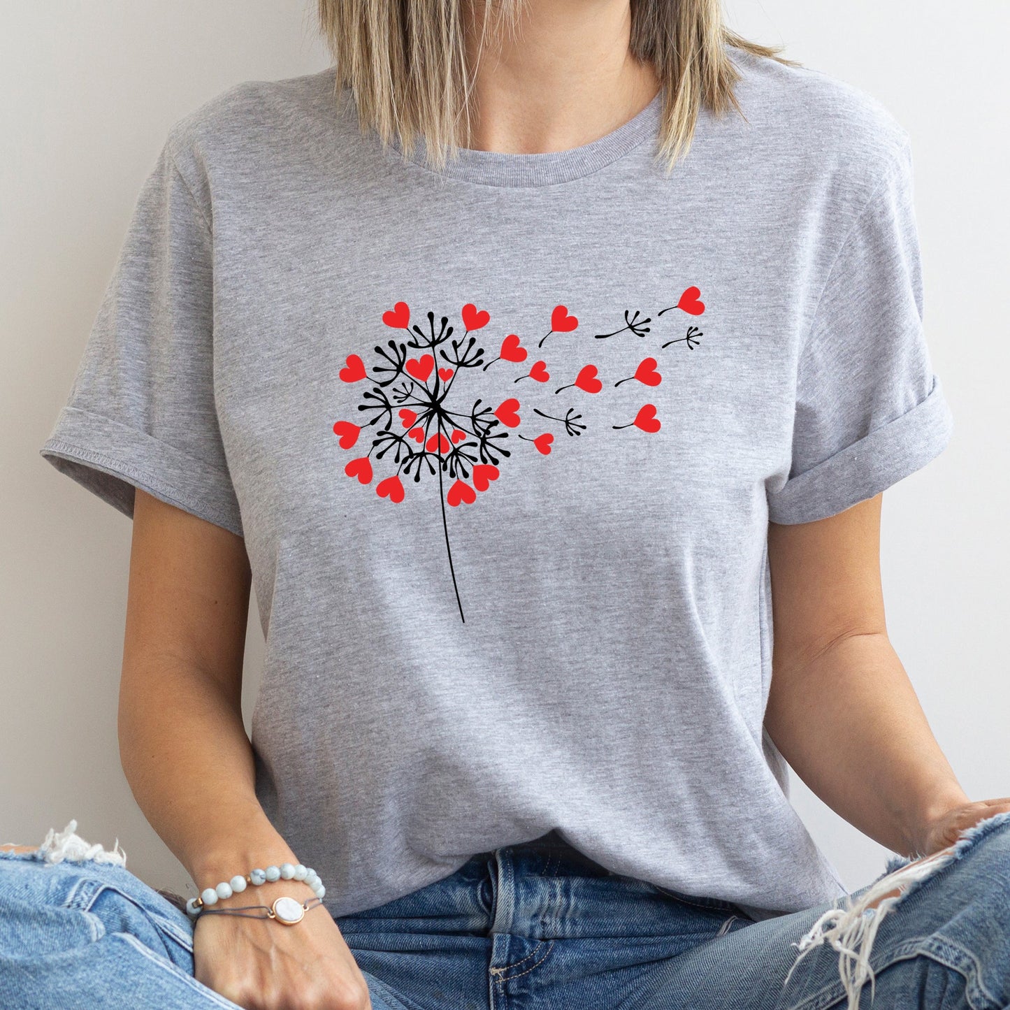 Dandelion Hearts, Flower, Super Soft Tshirt, Valentine's Day