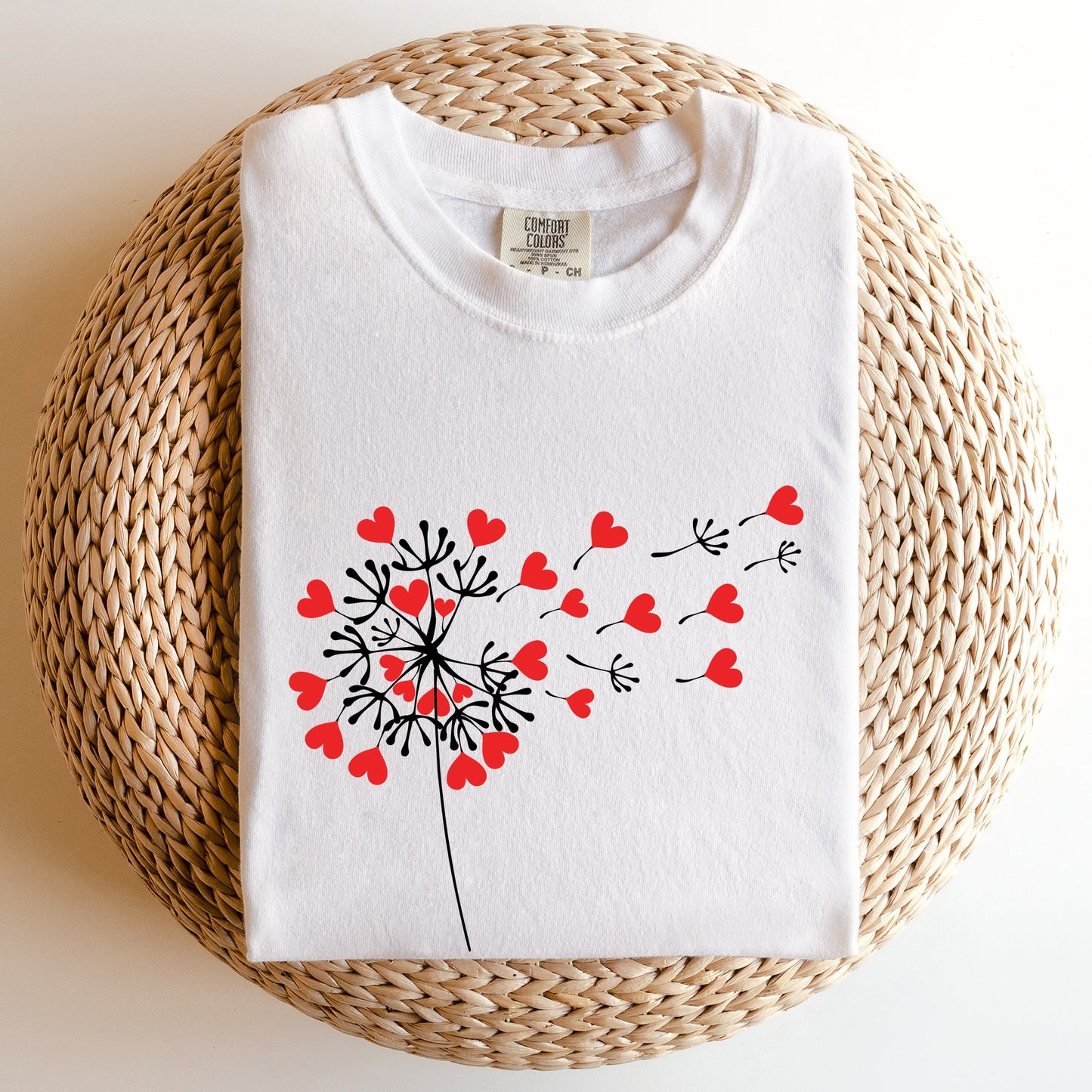 Dandelion Hearts, Flower, Comfort Colors Tshirt, Valentine's Day