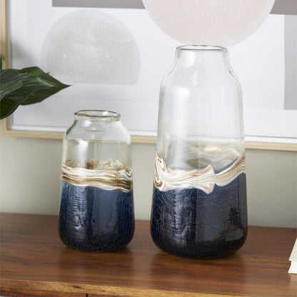 Dark Blue Glass Abstract Textured Swirl Decorative Vase