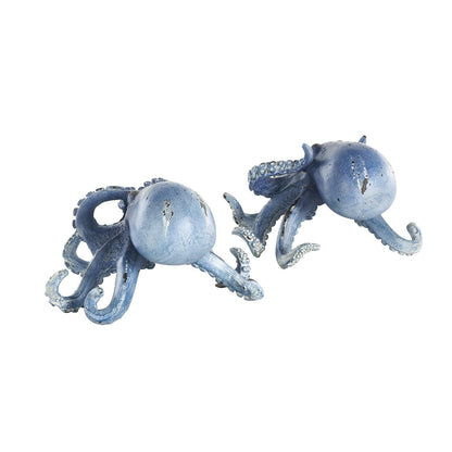 Dark Blue Polystone Octopus Small Distressed Decorative Sculpture