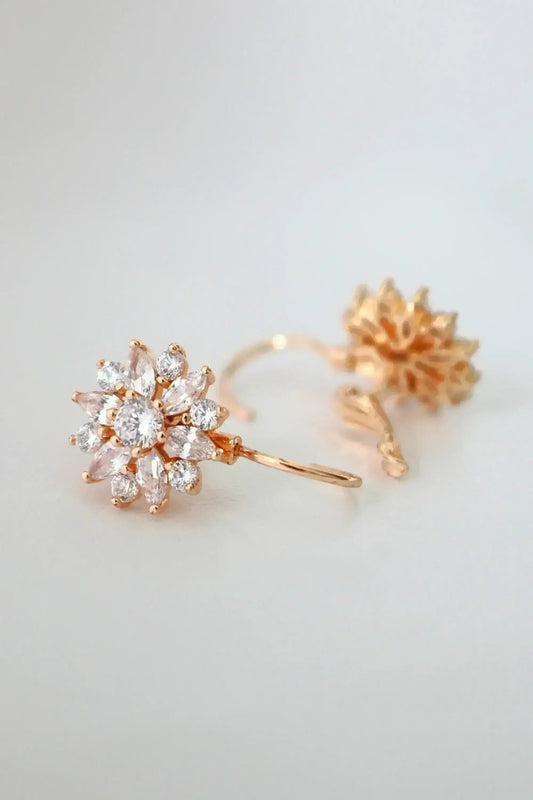 Sunflower Huggie Earrings - 18K Rose Gold & CZ | Femstylo