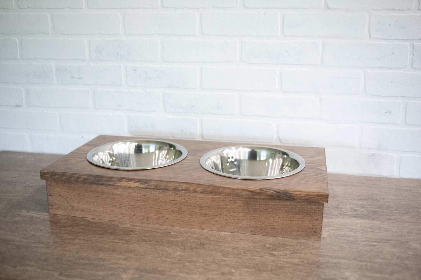 Wooden Pet Feeder with Stainless Steel Bowls, Raised Dog Food Stand | Family Pet | Under $100 | Kitchen + Metal