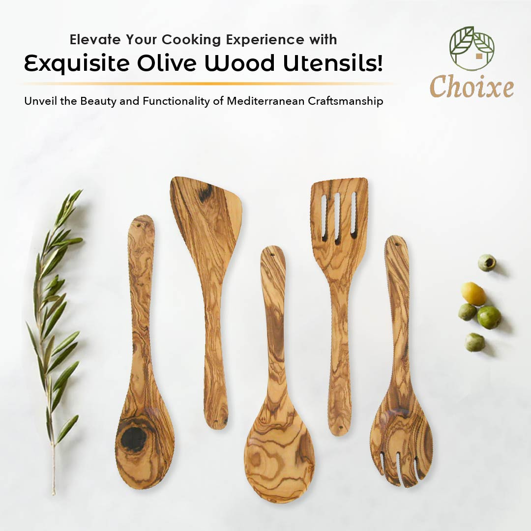 olive wood utensils laying down