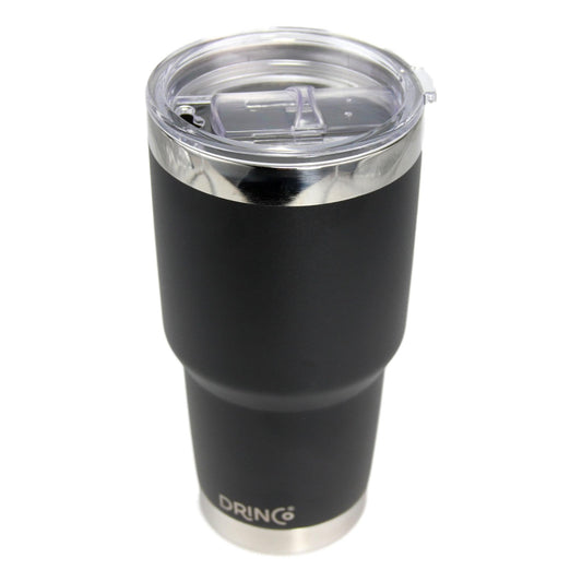 DRINCO® 30oz Insulated Tumbler Spill Proof Lid w/2 Straws (Black) | Coffee Mug | Kitchen + Metal |