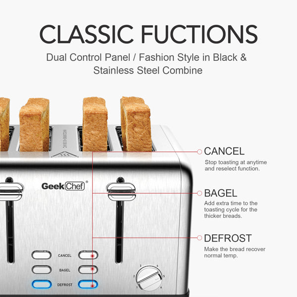 Stainless Steel Extra-Wide Slot Toaster with Dual Control Panels