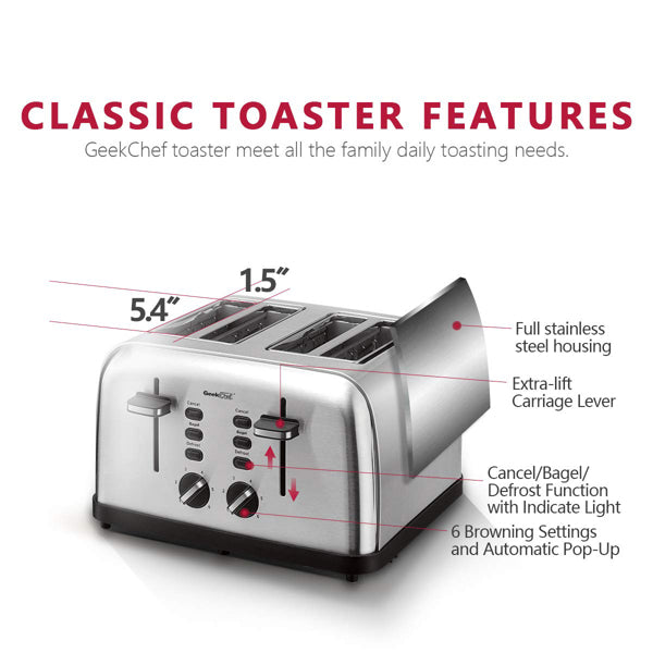 Mini Toaster Stainless Steel Extra-Wide Slot with Multifunction | Toaster | Kitchen + Metal