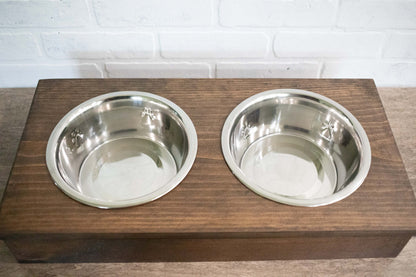 Wooden Pet Feeder with Stainless Steel Bowls, Raised Dog Food Stand | Family Pet | Under $100 | Kitchen + Metal
