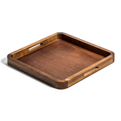 Acacia Wood Square Serving Tray  14" x 14" | Kitchen + Metal