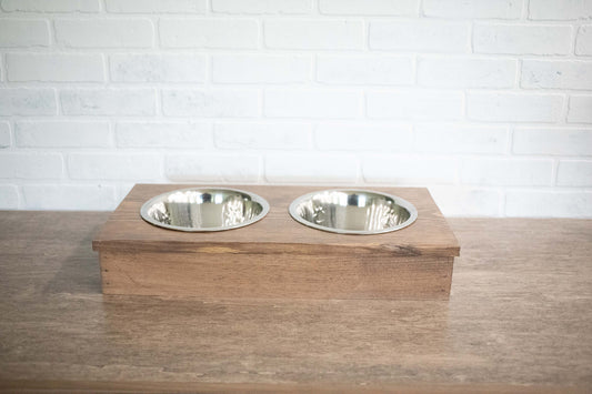 Wooden Pet Feeder with Stainless Steel Bowls, Raised Dog Food Stand | Family Pet | Under $100 | Kitchen + Metal