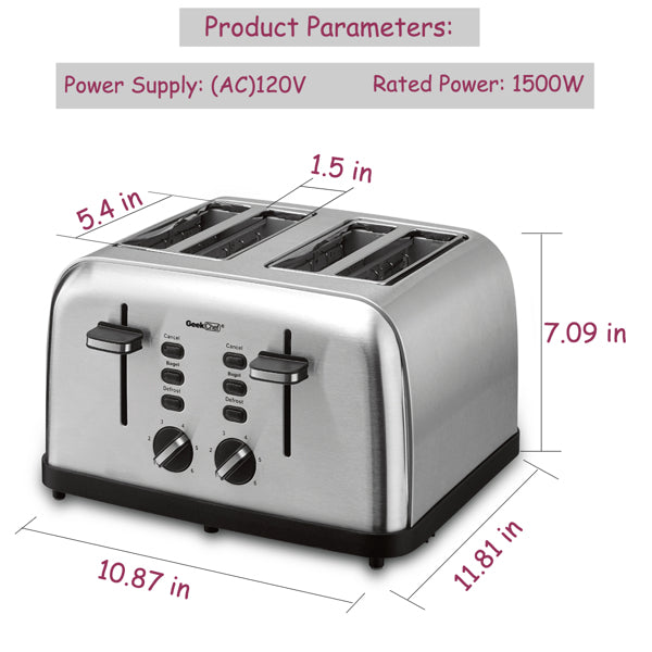 Mini Toaster Stainless Steel Extra-Wide Slot with Multifunction | Toaster | Kitchen + Metal