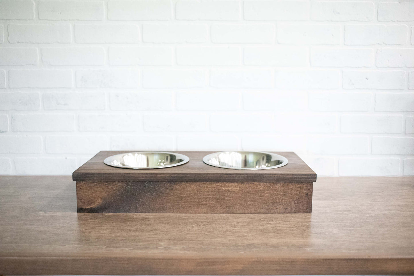 Wooden Pet Feeder with Stainless Steel Bowls, Raised Dog Food Stand | Family Pet | Under $100 | Kitchen + Metal