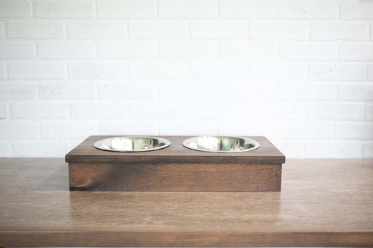 Wooden Pet Feeder with Stainless Steel Bowls, Raised Dog Food Stand | Family Pet | Under $100 | Kitchen + Metal