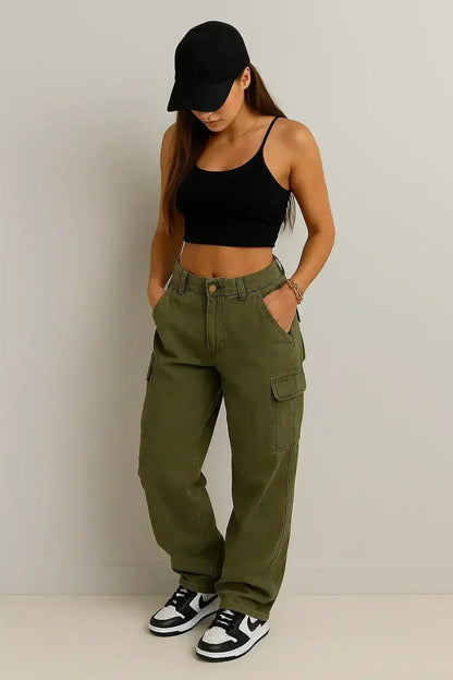 CargoMuse™ – High Waist Straight-Leg Utility Jeans for Women