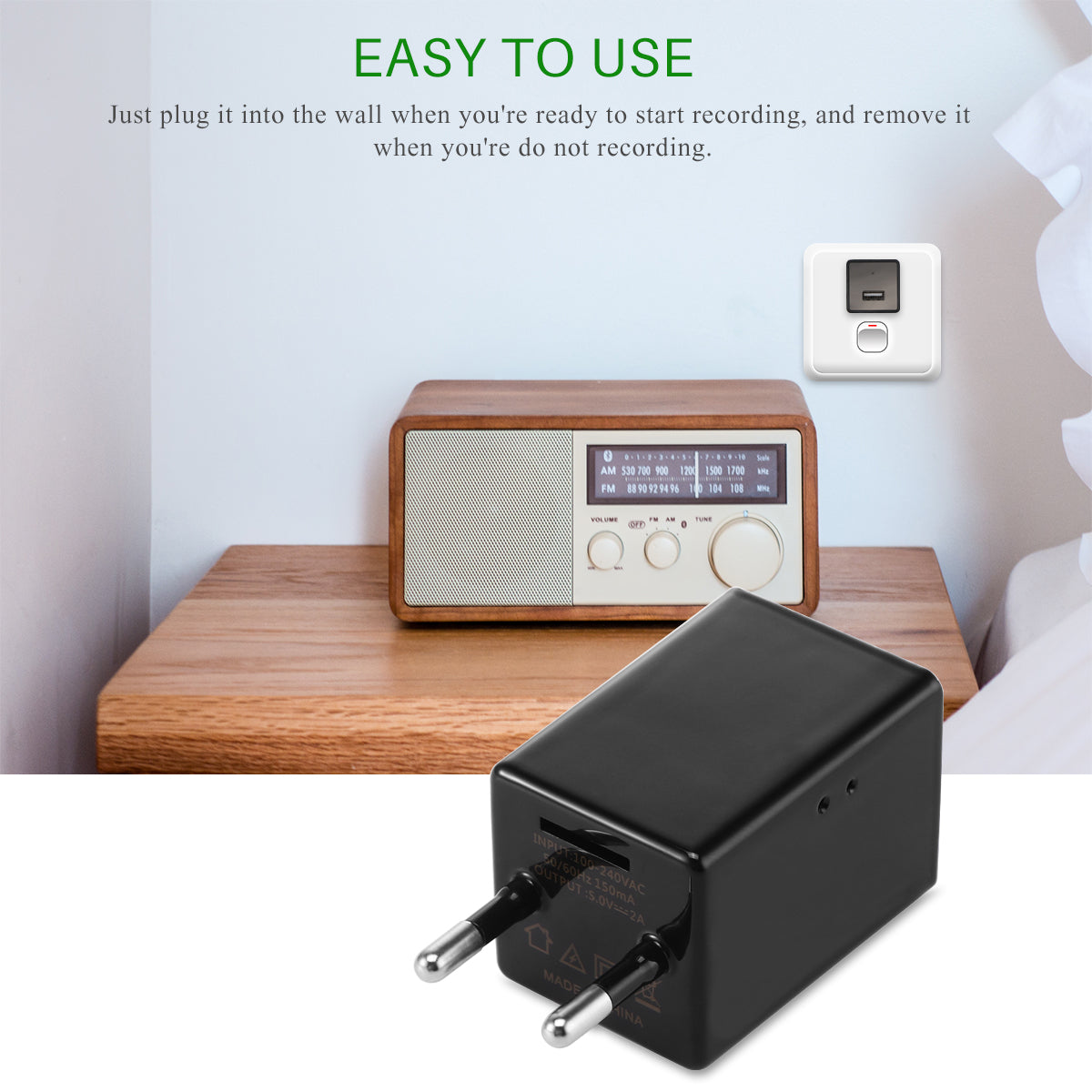 HD 1080P WIFI Camera Adapter Hidden Wall Charger | The Electronics Drawer | Kitchen + Metal