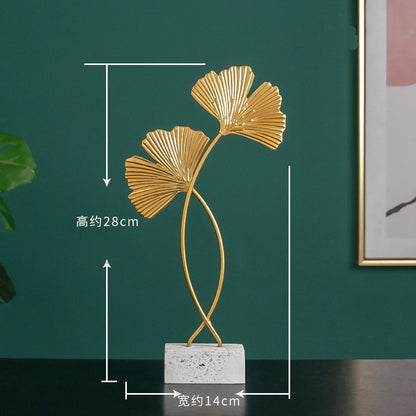 Nordic Marble Base Ginkgo Leaf Metal Ornaments Cabinet Home Decor | Kitchen + Metal