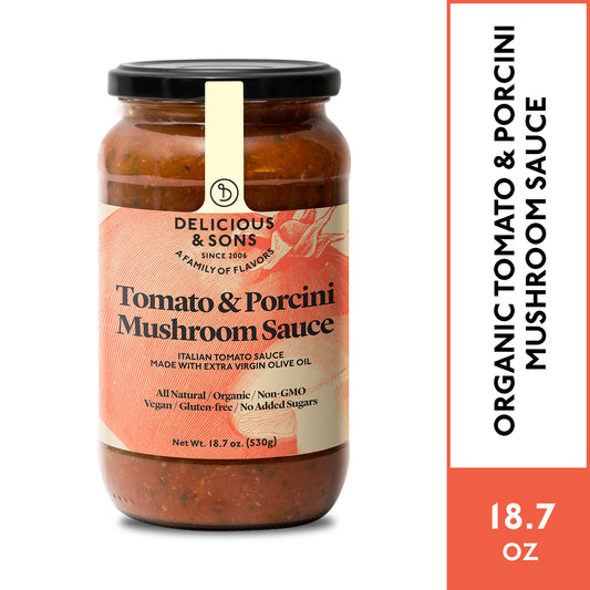 Delicious & Sons Organic Tomato & Porcini Mushroom Sauce 18.70 oz. | Kitchen + Metal