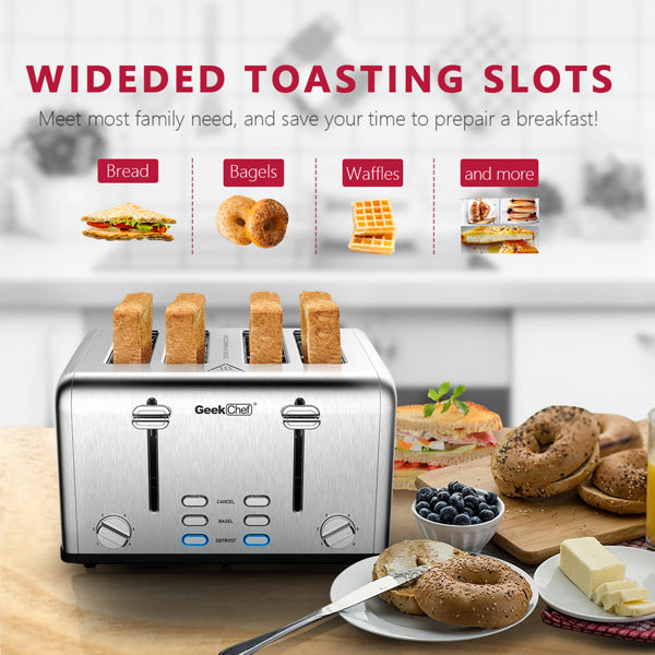 Stainless Steel Extra-Wide Slot Toaster with Dual Control Panels