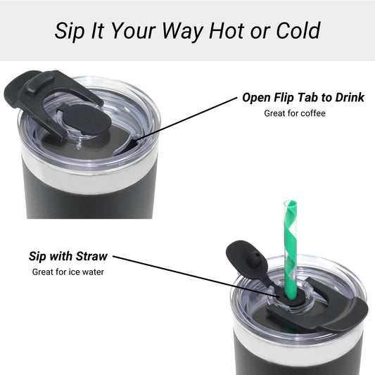 DRINCO®  20oz Insulated Tumbler w/Spill Proof Lid, 2 Straws (Black) | Coffee Mug | Kitchen + Metal |