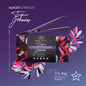 Hair straightener with packaging on a purple background featuring floral designs.