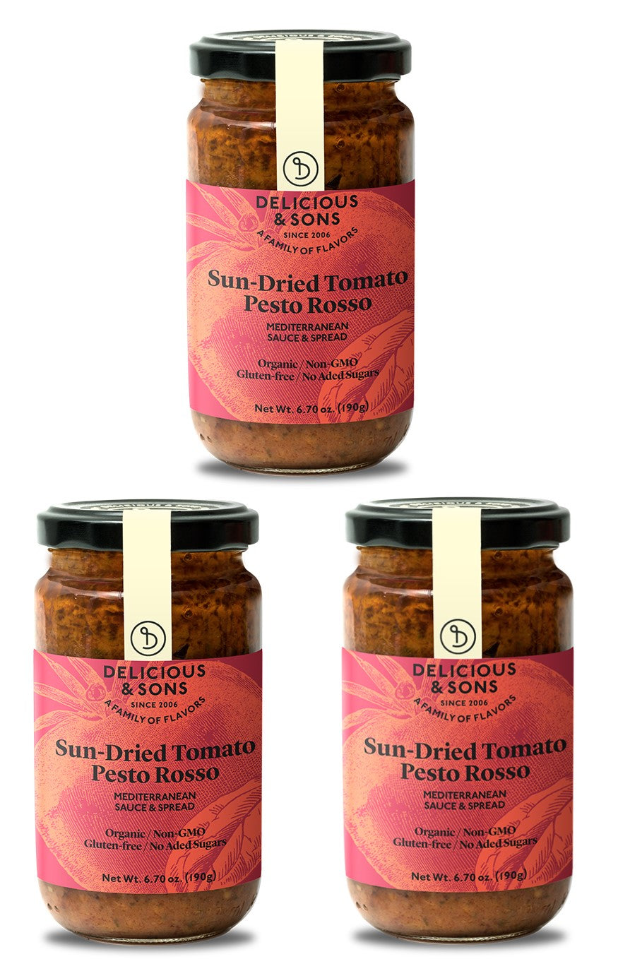 Delicious & Sons Organic Sun-Dried Tomato Pesto Rosso 6.70 oz 3 Pack | Kitchen + Metal
