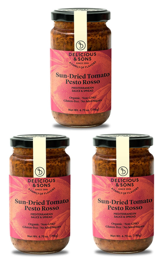 Delicious & Sons Organic Sun-Dried Tomato Pesto Rosso 6.70 oz 3 Pack | Kitchen + Metal