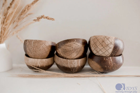 QToys Australia (USA) Patterned Coconut Bowls set of 6 | Kitchen + Metal