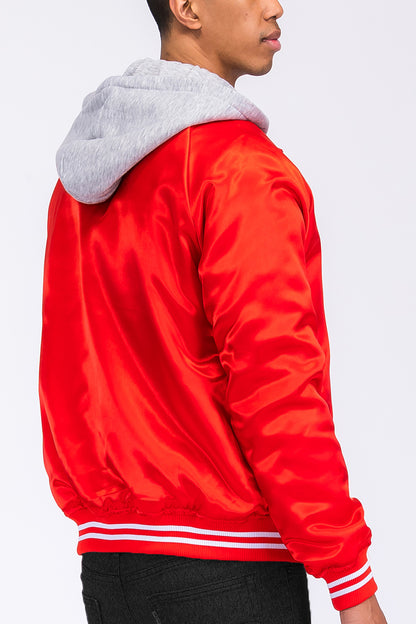 Satin Hooded Varsity Jacket