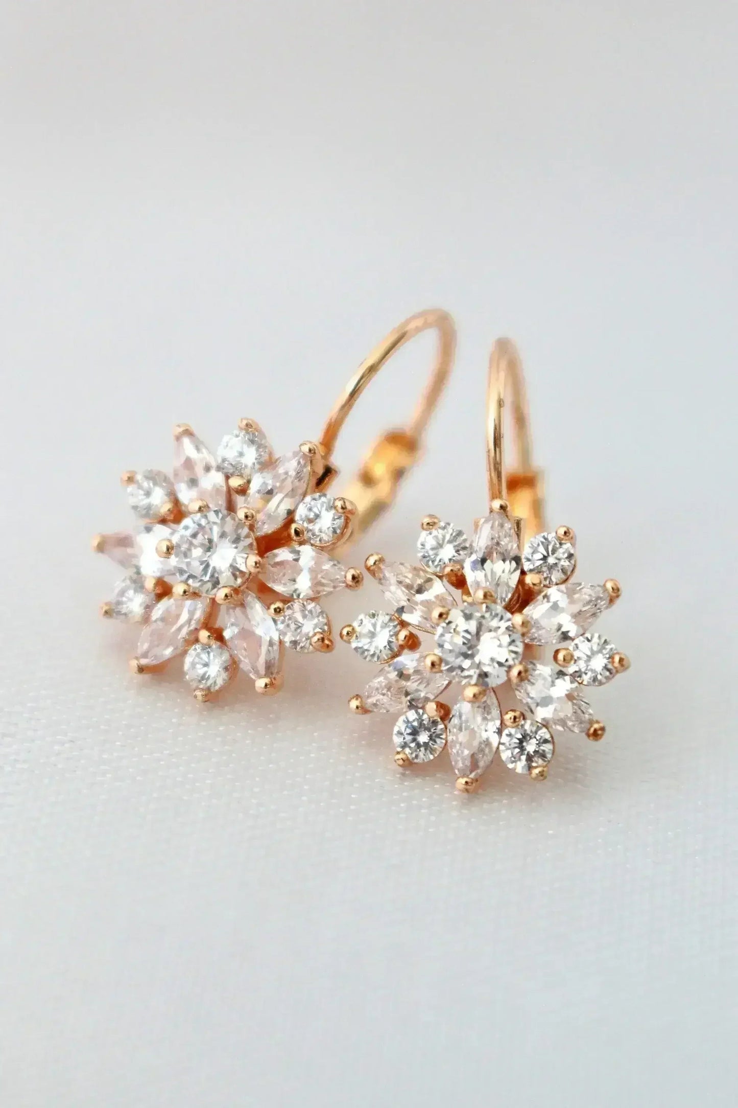 Sunflower Huggie Earrings - 18K Rose Gold & CZ | Femstylo