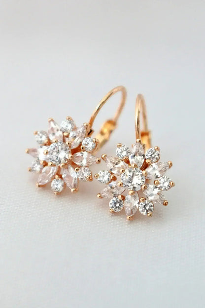 Sunflower Huggie Earrings - 18K Rose Gold & CZ | Femstylo