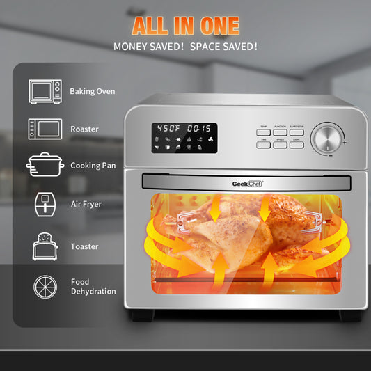 Air Fryer Toaster Oven LCD Countertop with Rotisserie and Dehydrator | Toasters| Kitchen + Metal