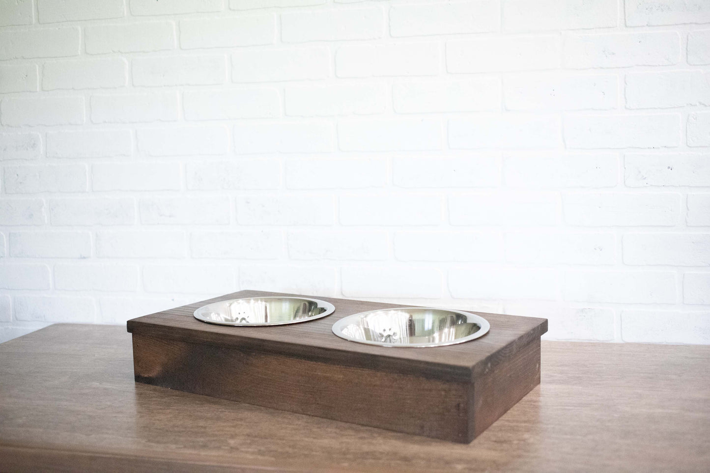 Wooden Pet Feeder with Stainless Steel Bowls, Raised Dog Food Stand | Family Pet | Under $100 | Kitchen + Metal