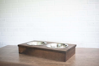 Wooden Pet Feeder with Stainless Steel Bowls, Raised Dog Food Stand | Family Pet | Under $100 | Kitchen + Metal