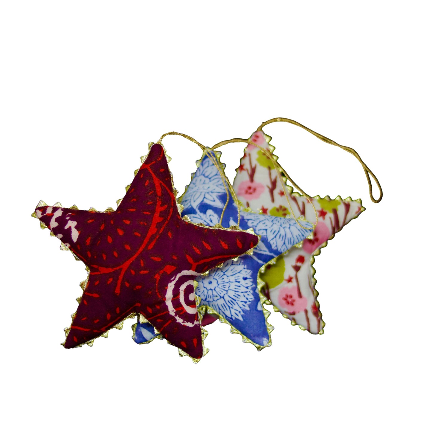 Gold Trimmed Cotton Star Ornaments
