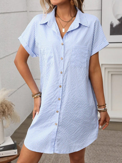 Striped Cotton Linen Shirt Dress