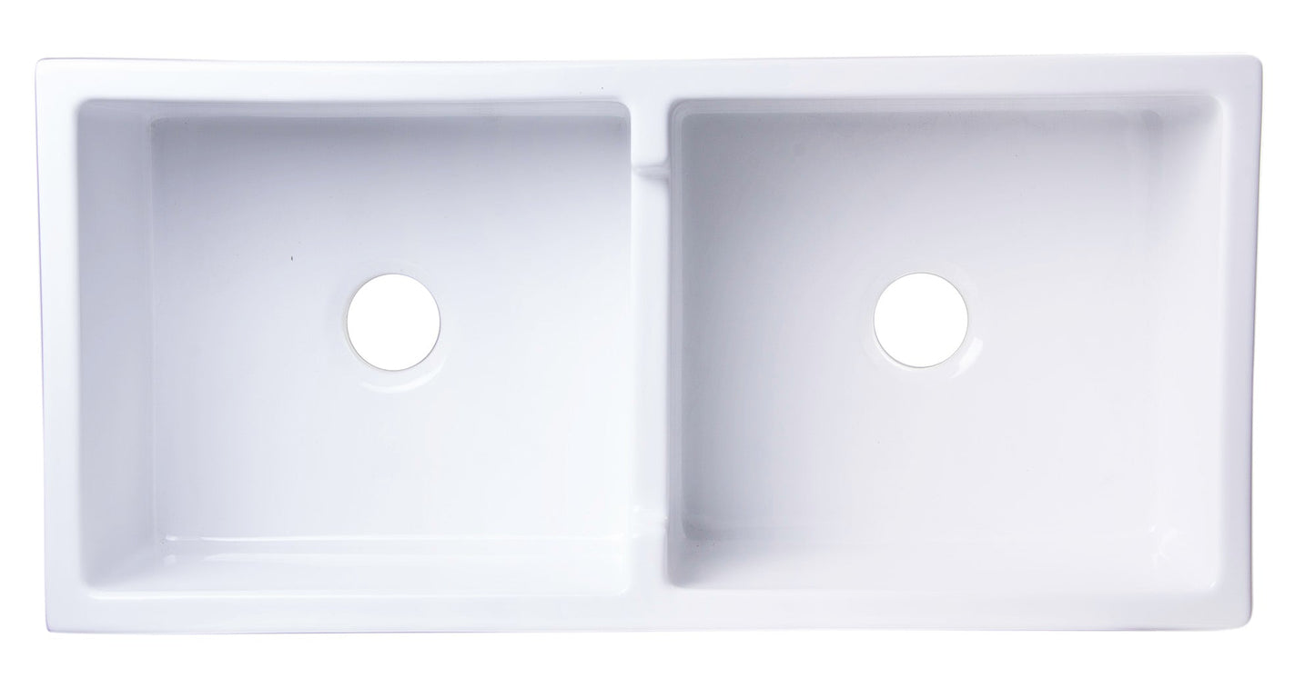 ALFI brand AB3918ARCH Arched Apron Thick Wall Fireclay Double Bowl Farm Sink