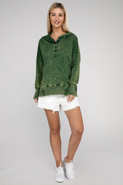 ZENANA French Terry Acid Wash Kangaroo Pocket Hoodie
