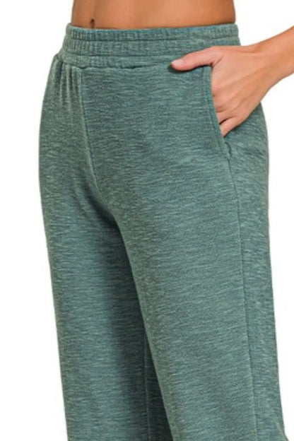 Zenana Cotton Slub Jogger Pants in Jade