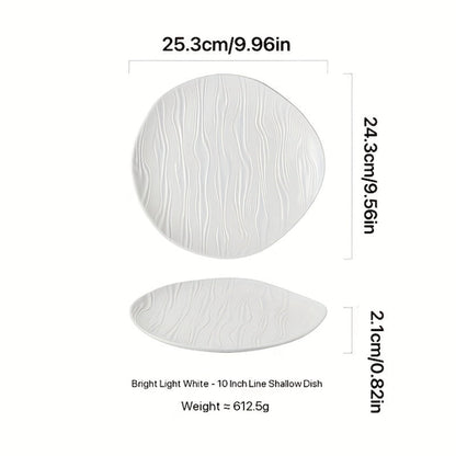 Elegant White Ribbed Ceramic Plate for Dining