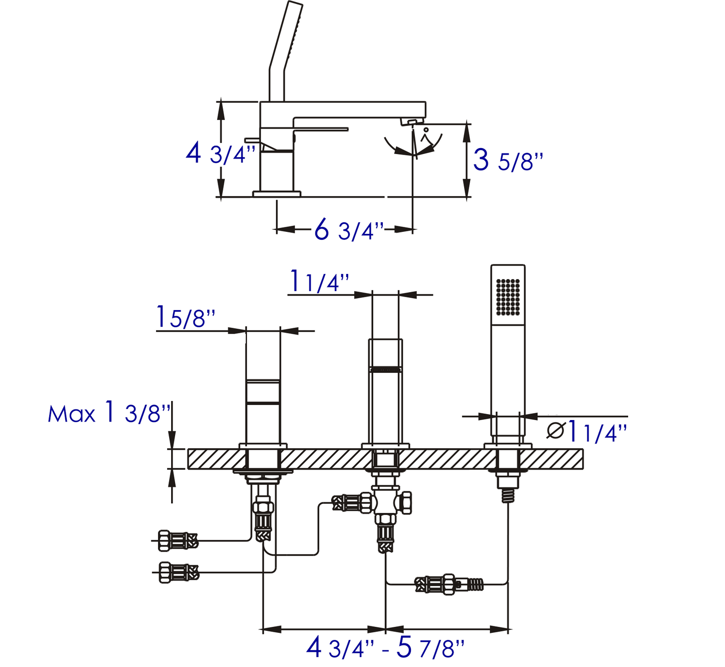 ALFI brand AB2322 3 Hole Deck Mounted Tub Filler with Hand Held
