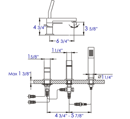 ALFI brand AB2322 3 Hole Deck Mounted Tub Filler with Hand Held