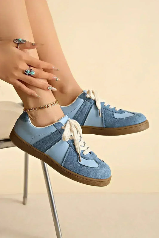 Dusk Blue Suede Sneakers - Two-Tone Lace-Ups - Wholesale Comfort Shoes