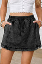 Dusk Blue Drawstring High Waist Pocketed Denim Shorts