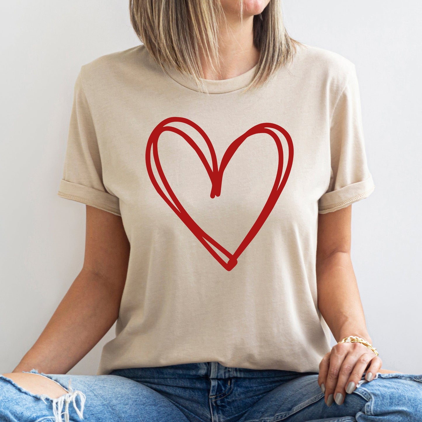 Double Heart, Sketch, Doodle, Love, Super Soft Tshirt, Valentine's Day