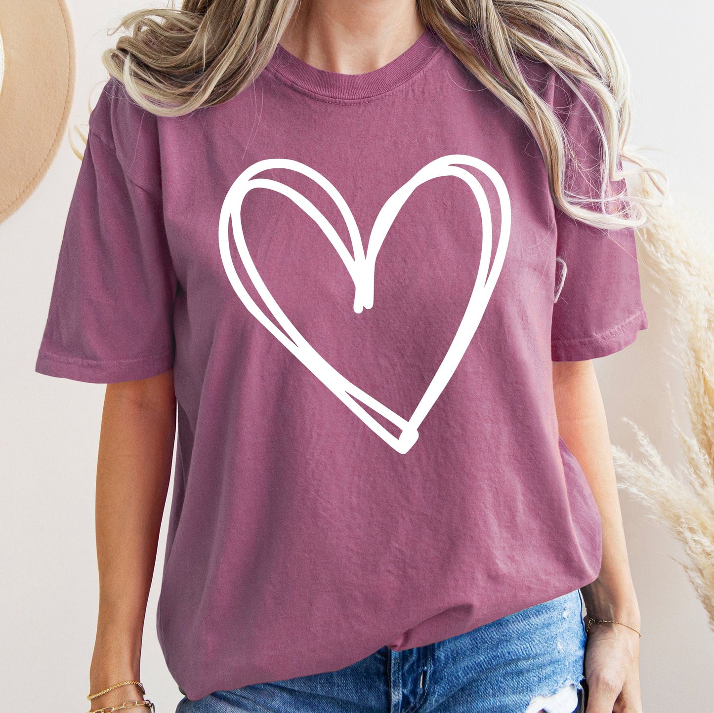 Double Heart, Sketch, Doodle, Love, Comfort Colors Tshirt, Valentine's Day