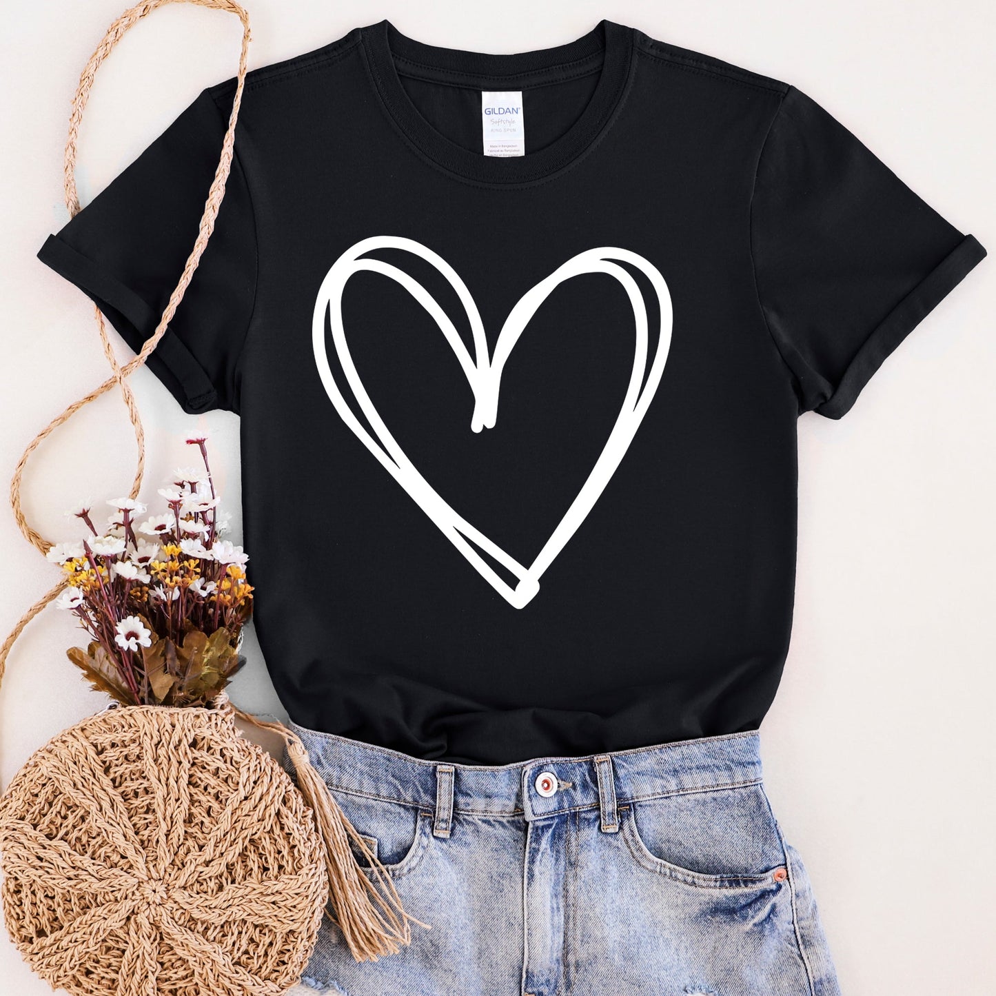 Double Heart, Sketch, Doodle, Love, Super Soft Tshirt, Valentine's Day