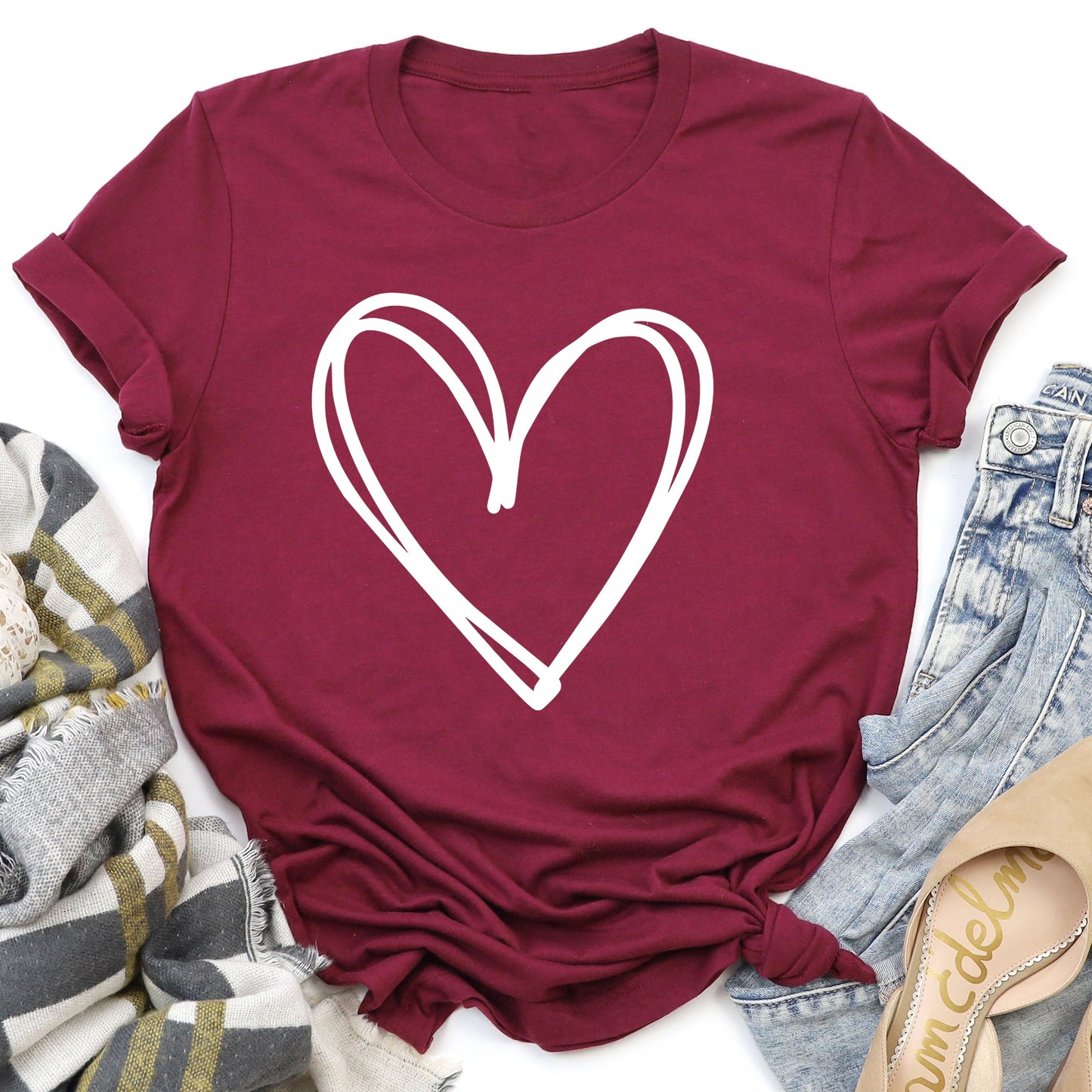 Double Heart, Sketch, Doodle, Love, Super Soft Tshirt, Valentine's Day
